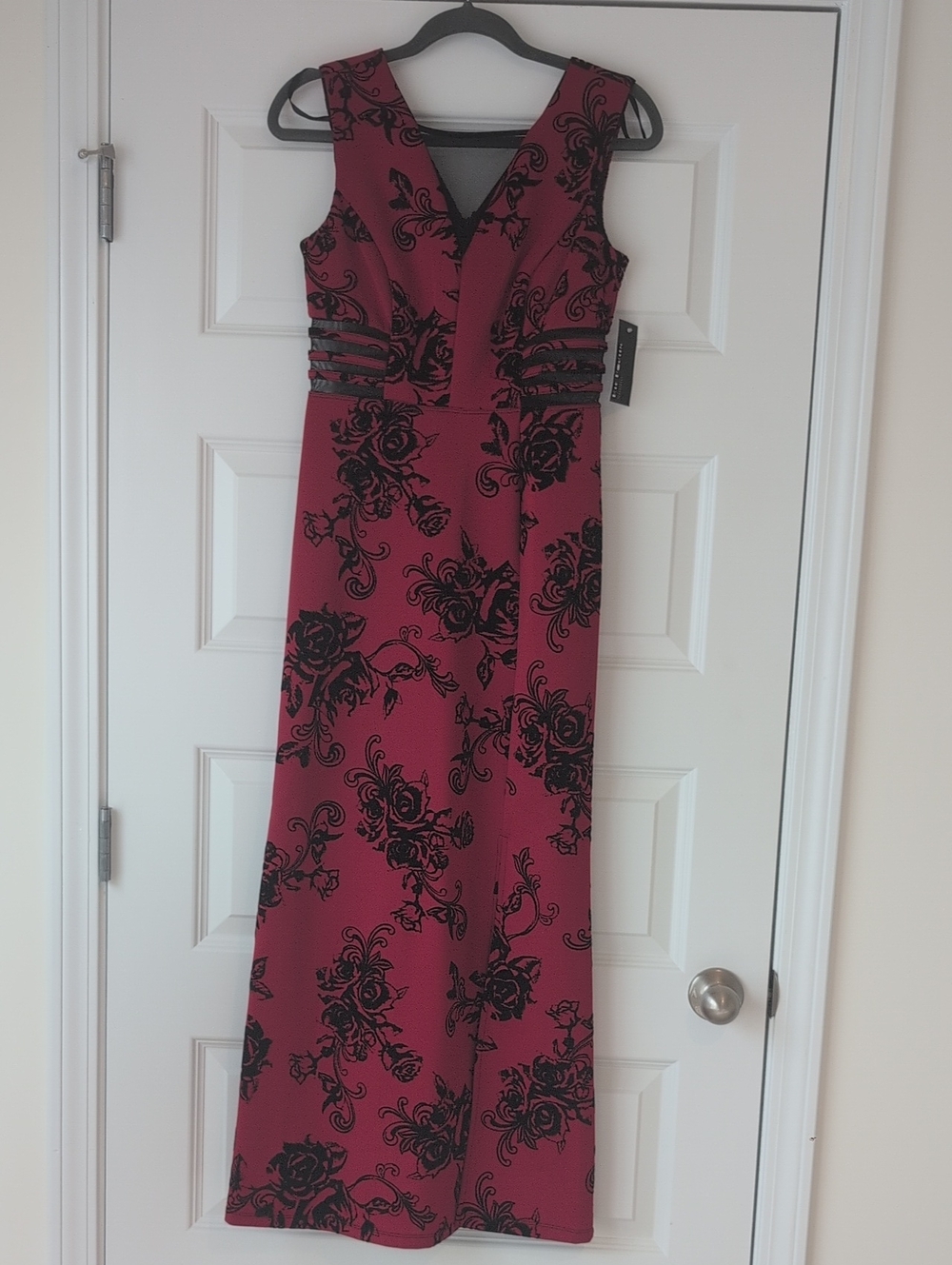 Enfocus Studio Red Maxi Dress with Black Floral Accents